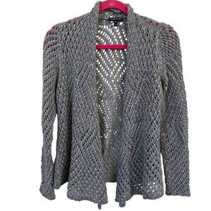 Eileen Fisher Gray Open Knit‎ Cardigan Sweater M Alpaca Wool Boho Minimalist